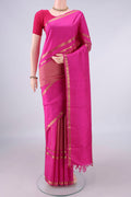 Pure Silk Pink Kanchipuram Saree with Zari Brocade on the body and Zari Border.  displayed on a mannequin