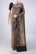 Pure Silk Black Banarasi Saree with Zari Brocade on the body and Zari Border.  displayed on a mannequin