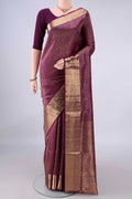 Pure Silk Purple Soft Saree with Zari Brocade on the body and Zari Border.  displayed on a mannequin