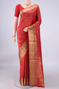 Pure Silk Red Soft Saree with Zari Brocade on the body and Zari Border.  displayed on a mannequin