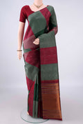 Pure Silk Multi Color Kanchipuram Saree with Checked design on the body and Without Border.  displayed on a mannequin
