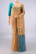 Pure Silk Sandal Kanchipuram Saree with Plain Body and Zari Border.  displayed on a mannequin