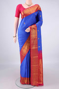 Pure Silk Royal Blue Kanjivaram Saree with Zari Butta on the body and Zari Border.  displayed on a mannequin