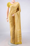 Pure Silk Yellow Banarasi Saree with Zari Brocade on the body and Zari Border.  displayed on a mannequin