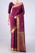 Pure Silk Purple Kanchipuram Saree with Jacquard With Zari Butta on the body and Zari Border.  displayed on a mannequin