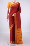 Pure Silk Red Dual Tone Kanjivaram Saree with Checked design on the body and Thread Border.  displayed on a mannequin