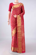 Pure Silk Dark Pink Dual Tone Kanchipuram Saree with Zari Brocade on the body and Zari Border.  displayed on a mannequin