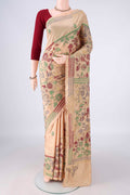 Pure Silk Sandal Kantha Saree with Kantha Work on the body and Thread Border.  displayed on a mannequin
