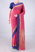 Rose pink Blended Bangalore Silk Saree with Zari Butta on the body and Zari Border.  displayed on a mannequin