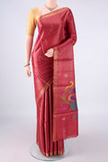 Rust MP Tussar Saree with Zari Butta on the body and Zari Border.  displayed on a mannequin