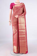 Pure Silk Rani Pink Kanchipuram Saree with Zari Brocade on the body and Zari Border.  displayed on a mannequin