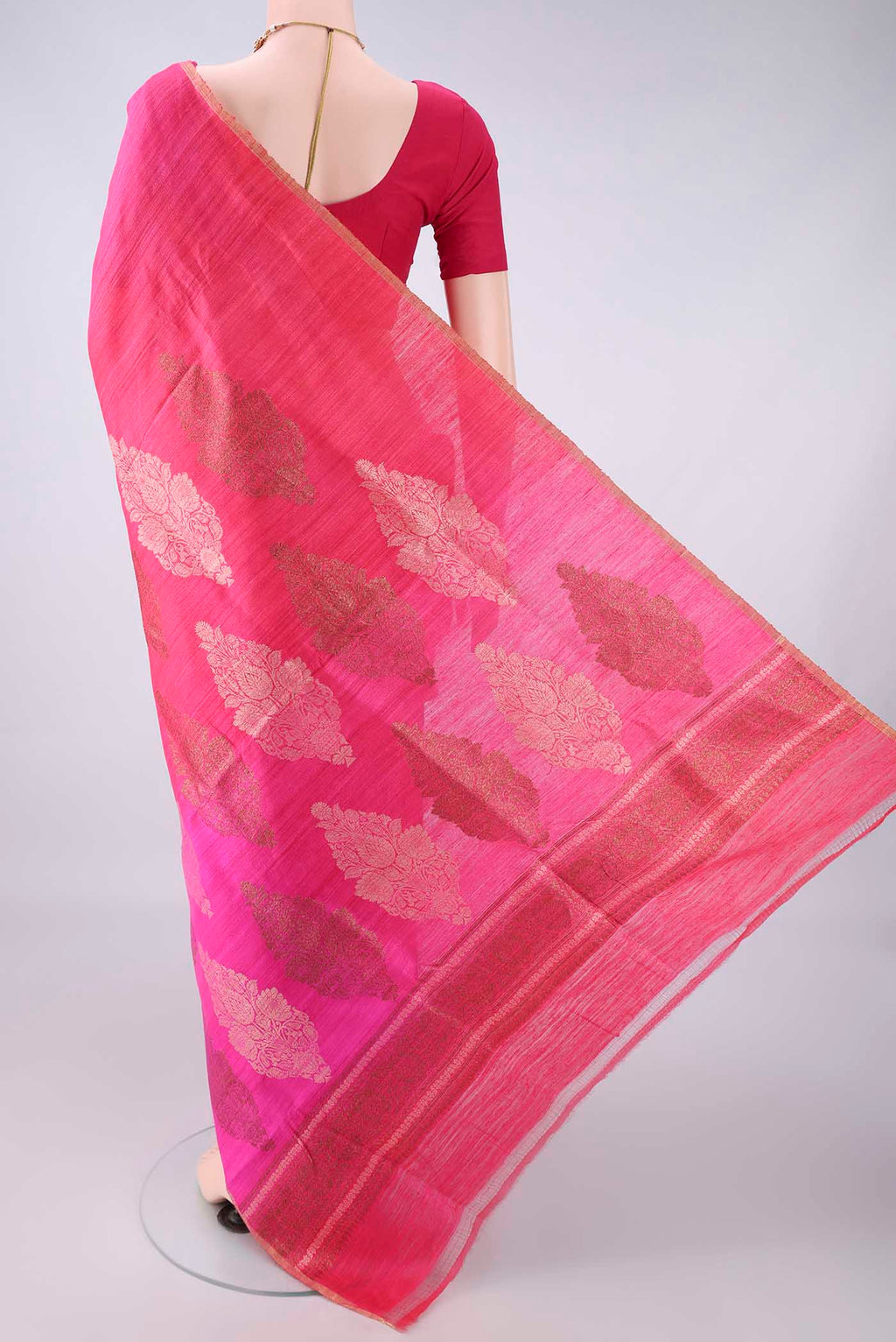 Flat view of Multi Color Banarasi Tussar Saree with Ombre design on the body and Zari Border. 