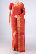 Pure Silk Red Kanjivaram Saree with Jacquard With Zari Butta on the body and Zari Border.  displayed on a mannequin
