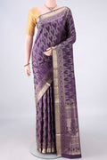 Pure Silk Violet Soft Saree with Zari Brocade on the body and Zari Border.  displayed on a mannequin
