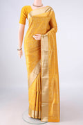 Pure Silk Yellow Soft Saree with Zari Brocade on the body and Zari Border.  displayed on a mannequin