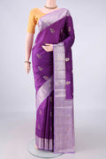 Pure Silk Purple Banarasi Raw Saree with Zari Brocade on the body and Zari Border.  displayed on a mannequin