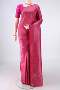 Pure Silk Rani Pink Kanchipuram Saree with Zari Brocade on the body and Zari Border.  displayed on a mannequin