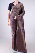 Pure Silk Navy Blue Kanchipuram Saree with Zari Brocade on the body and Zari Border.  displayed on a mannequin