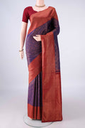 Pure Silk Navy Blue Kanchipuram Saree with Zari Brocade on the body and Zari Border.  displayed on a mannequin