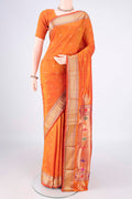 Brick Orange Dual Tone Blended Paithani Silk Saree with Zari Butta on the body and Zari Border.  displayed on a mannequin