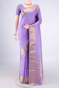 Pure Silk Pure Zari Lavender Kanjivaram Saree with Zari Butta on the body and Zari Border.  displayed on a mannequin