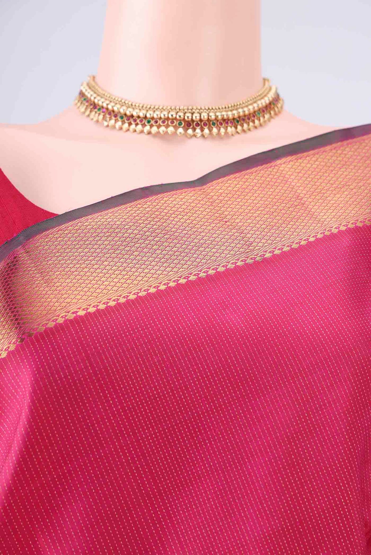 Border image of Pure Silk Pure Zari Pink Kanjivaram Saree with Stripes on the body and Zari Border. 