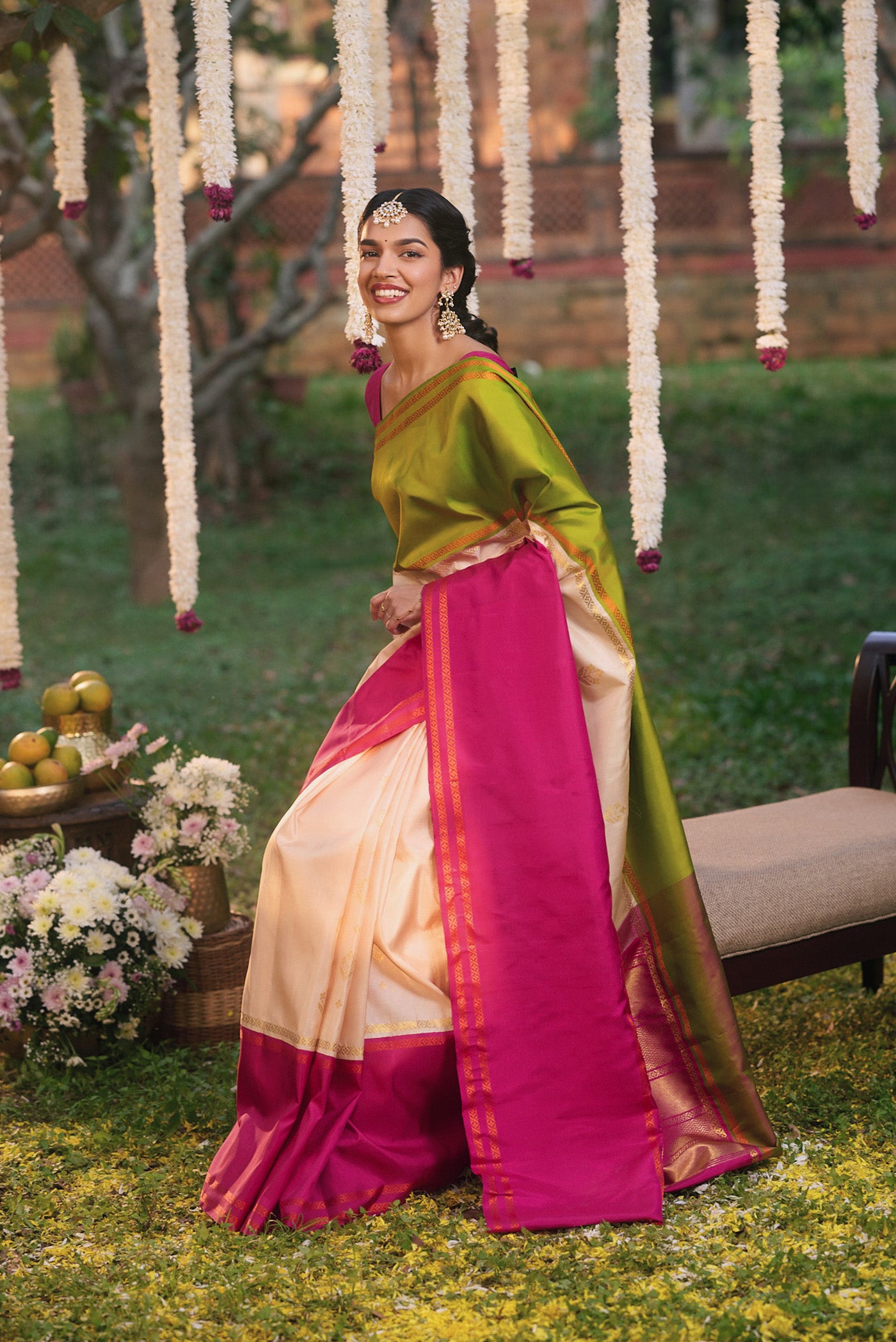 Arunima - Off White Muppagam Kanchipuram Silk Saree