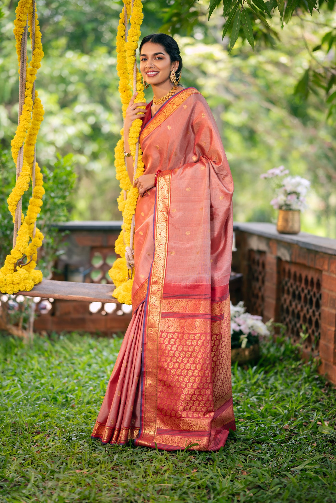 Ambara - Peach Kanchipuram Silk Saree