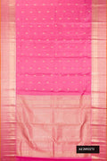 Pink Dual Tone Kanchipuram Silk Saree with Zari Butta on the body and Zari Border.  displayed on a mannequin
