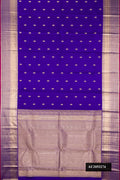 Royal Blue Dual Tone Kanchipuram Silk Saree with Zari Butta on the body and Zari Border.  displayed on a mannequin