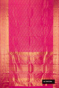 Dark Pink Dual Tone Kanchipuram Silk Saree with Zari Brocade on the body and Zari Border.  displayed on a mannequin