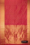 Dark Pink Dual Tone Kanchipuram Silk Saree with Zari Brocade on the body and Zari Border.  displayed on a mannequin