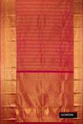 Dark Pink Dual Tone Kanchipuram Silk Saree with Zari Brocade on the body and Zari Border.  displayed on a mannequin