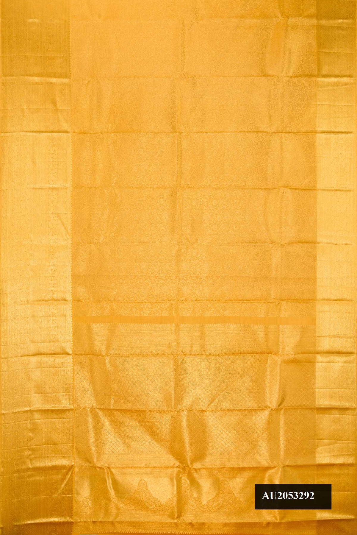 Gold Dual Tone Kanchipuram Silk Saree with Zari Brocade on the body and Zari Border.  displayed on a mannequin