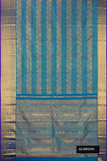 Peacock Blue Dual Tone Kanchipuram Silk Saree with Zari Brocade on the body and Zari Border.  displayed on a mannequin