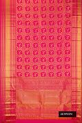 Dark Pink Dual Tone Kanchipuram Silk Saree with Zari Brocade on the body and Zari Border.  displayed on a mannequin