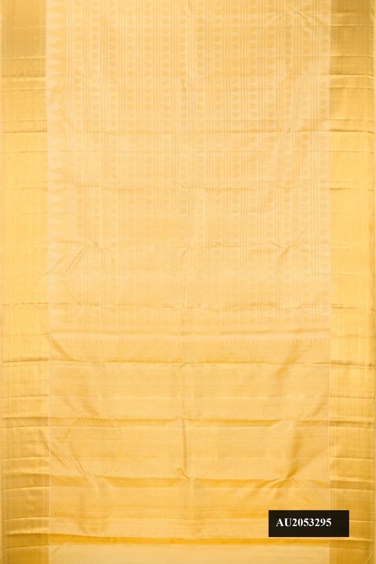 Sandal Dual Tone Kanchipuram Silk Saree with Zari Brocade on the body and Zari Border.  displayed on a mannequin