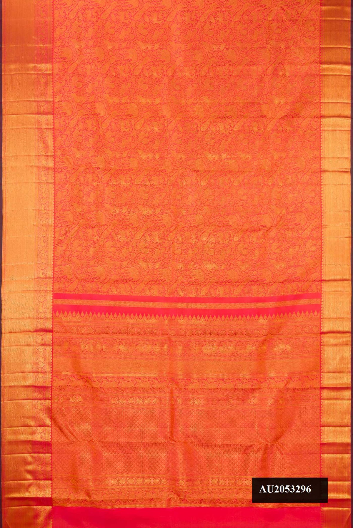 Pink Dual Tone Kanchipuram Silk Saree with Zari Brocade on the body and Zari Border.  displayed on a mannequin