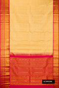 Sandal Dual Tone Kanchipuram Silk Saree with Zari Brocade on the body and Zari Border.  displayed on a mannequin