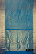 Peacock Blue Dual Tone Kanchipuram Silk Saree with Zari Brocade on the body and Zari Border.  displayed on a mannequin
