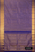 Royal Blue Dual Tone Kanchipuram Silk Saree with Zari Brocade on the body and Zari Border.  displayed on a mannequin