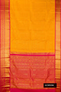 Mustard Dual Tone Kanchipuram Silk Saree with Zari Brocade on the body and Zari Border.  displayed on a mannequin