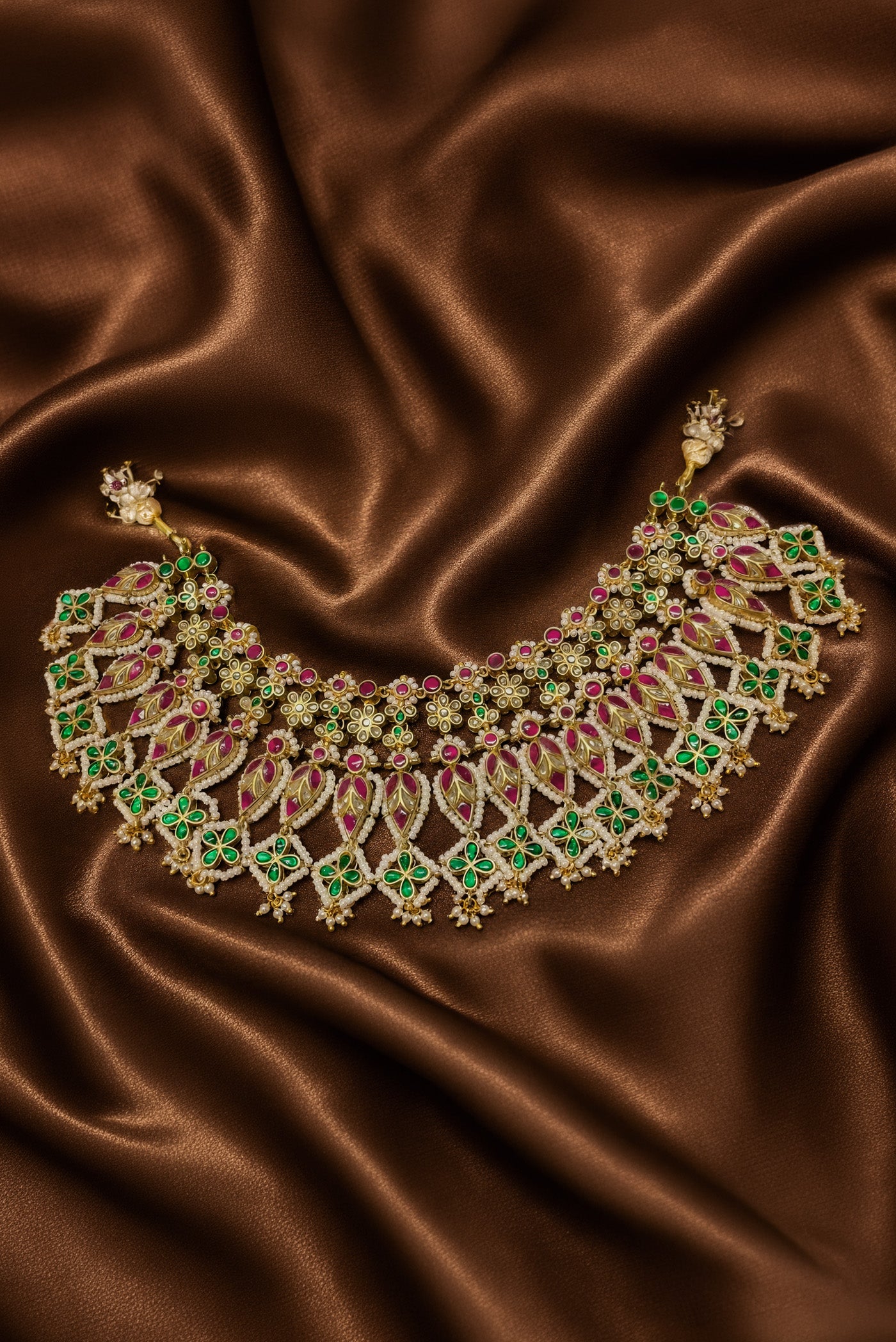 Emerald Trellis Gold Plated Choker Necklace Set