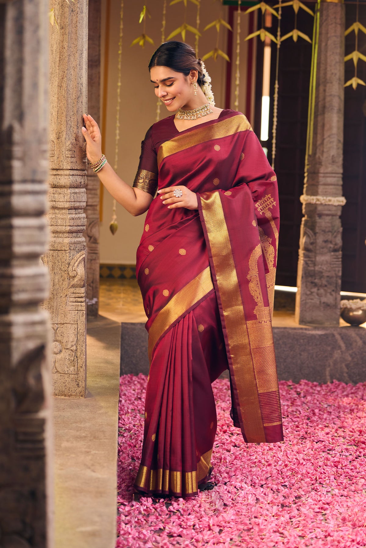 Thiruvakshi-Maroon Kanchipuram Silk Saree
