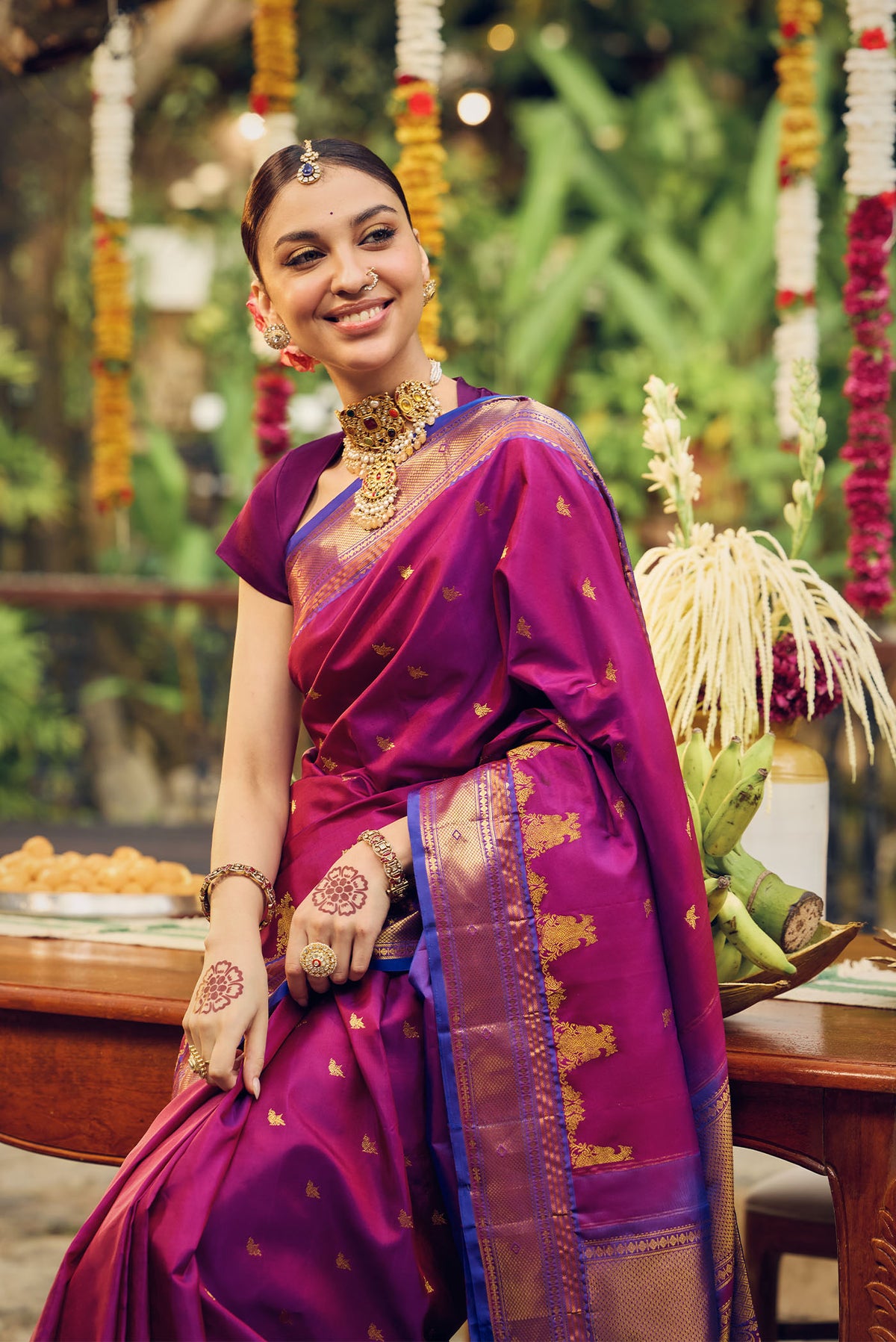 Vijaya-Pure Silk Deep Magenta Kanchipuram Saree