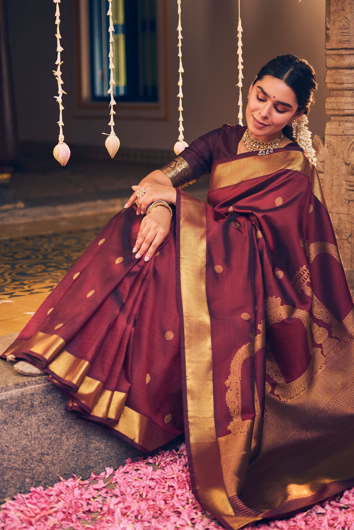Thiruvakshi-Maroon Kanchipuram Silk Saree
