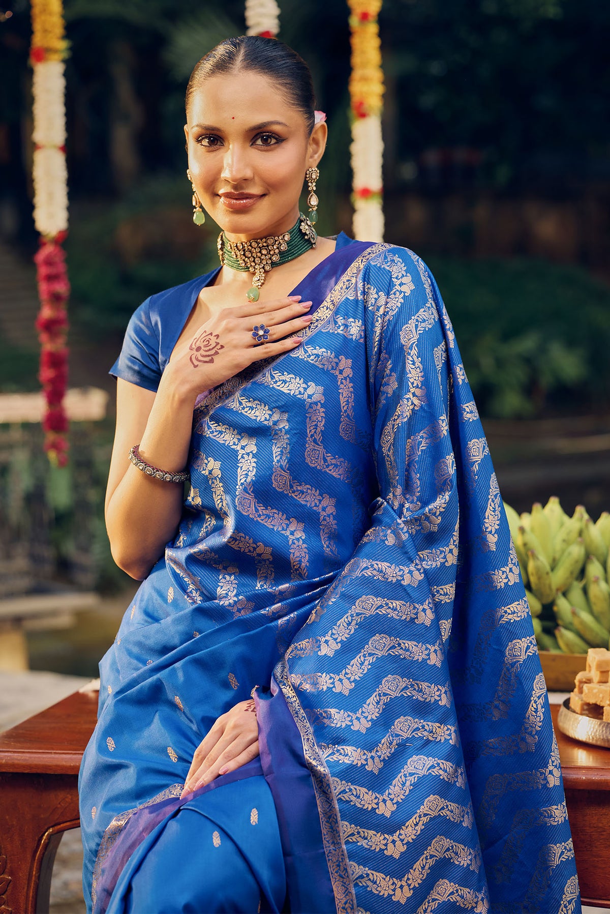 Rithi-Pure Silk Cobalt Blue Kanchipuram Saree