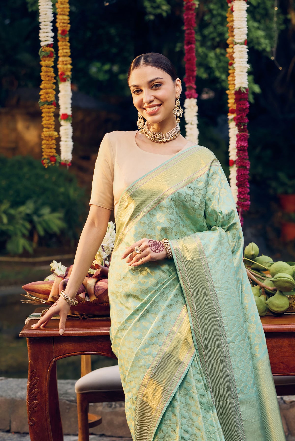 Vaanya-Pure Silk Mint Green Kanchipuram Saree
