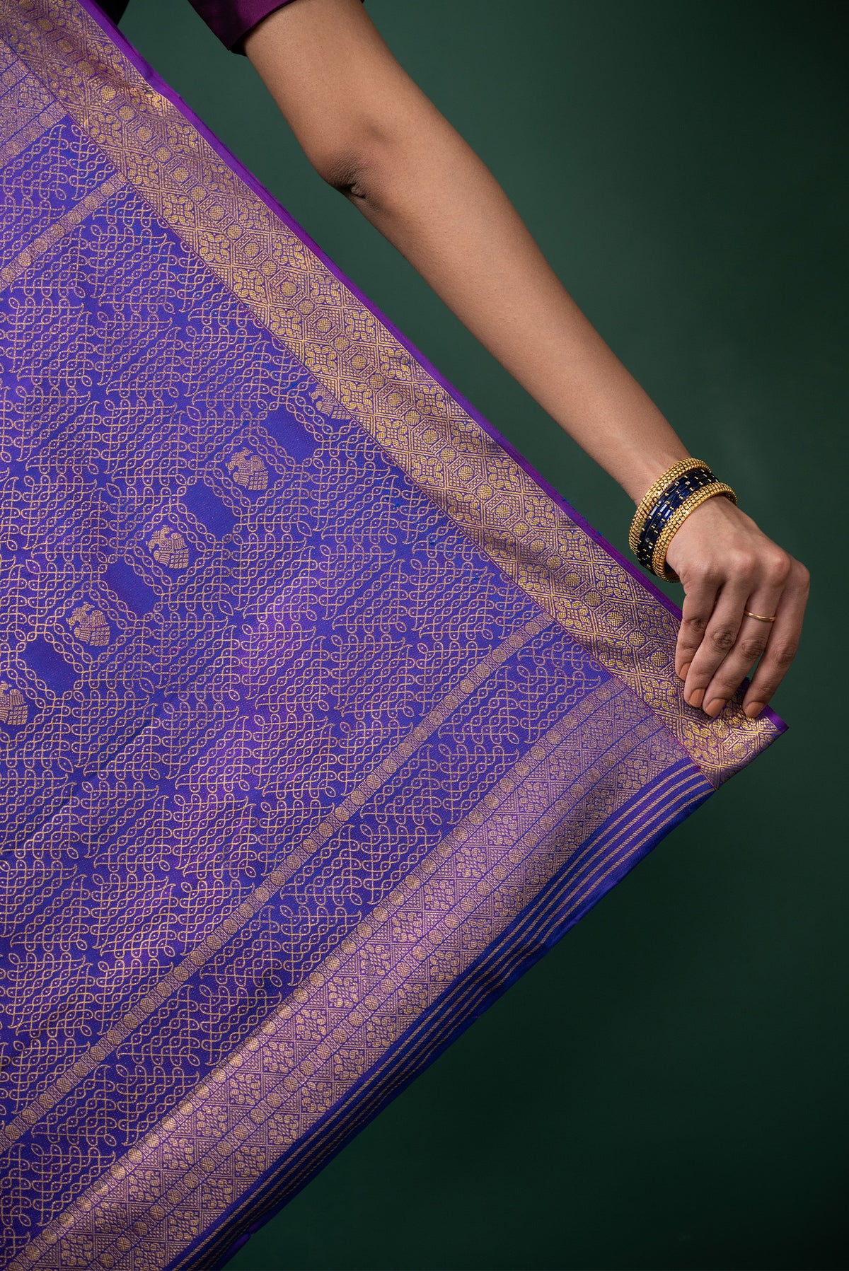 Border image of Blue Kanchipuram Silk Saree with Jacquard With Zari Butta on the body and Zari Border