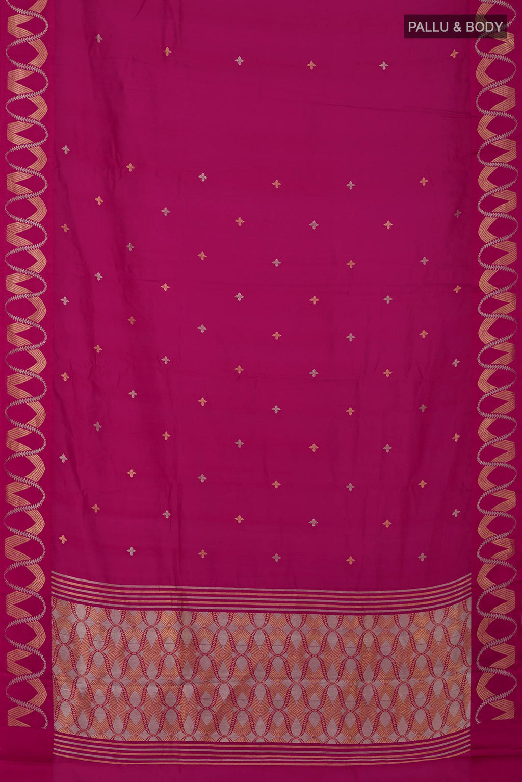 Flat view of Pink Banarasi Katan Silk Saree with Zari Butta on the body and Zari Border